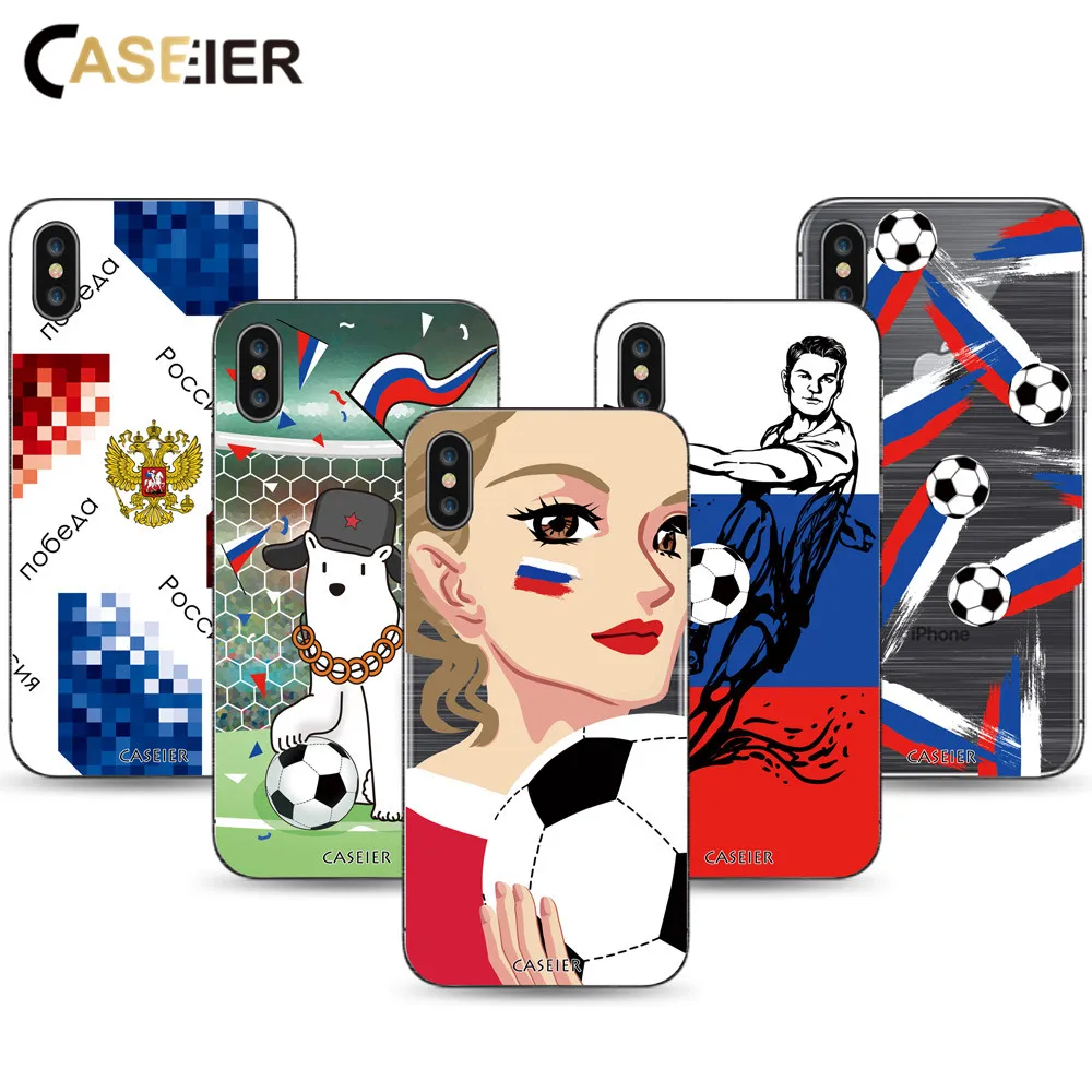 Caseier Футбол чехол для телефона iPhone 7 Plus мягкий TPU 5S X 6 6s 8 России серии случаях на