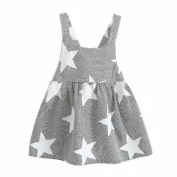 Puseky летние платья для девочек Дети полосы Звезда печати принцесса Blackless Хлопковое платье 2017 Одежда для маленьких детей Детское платье От 6
