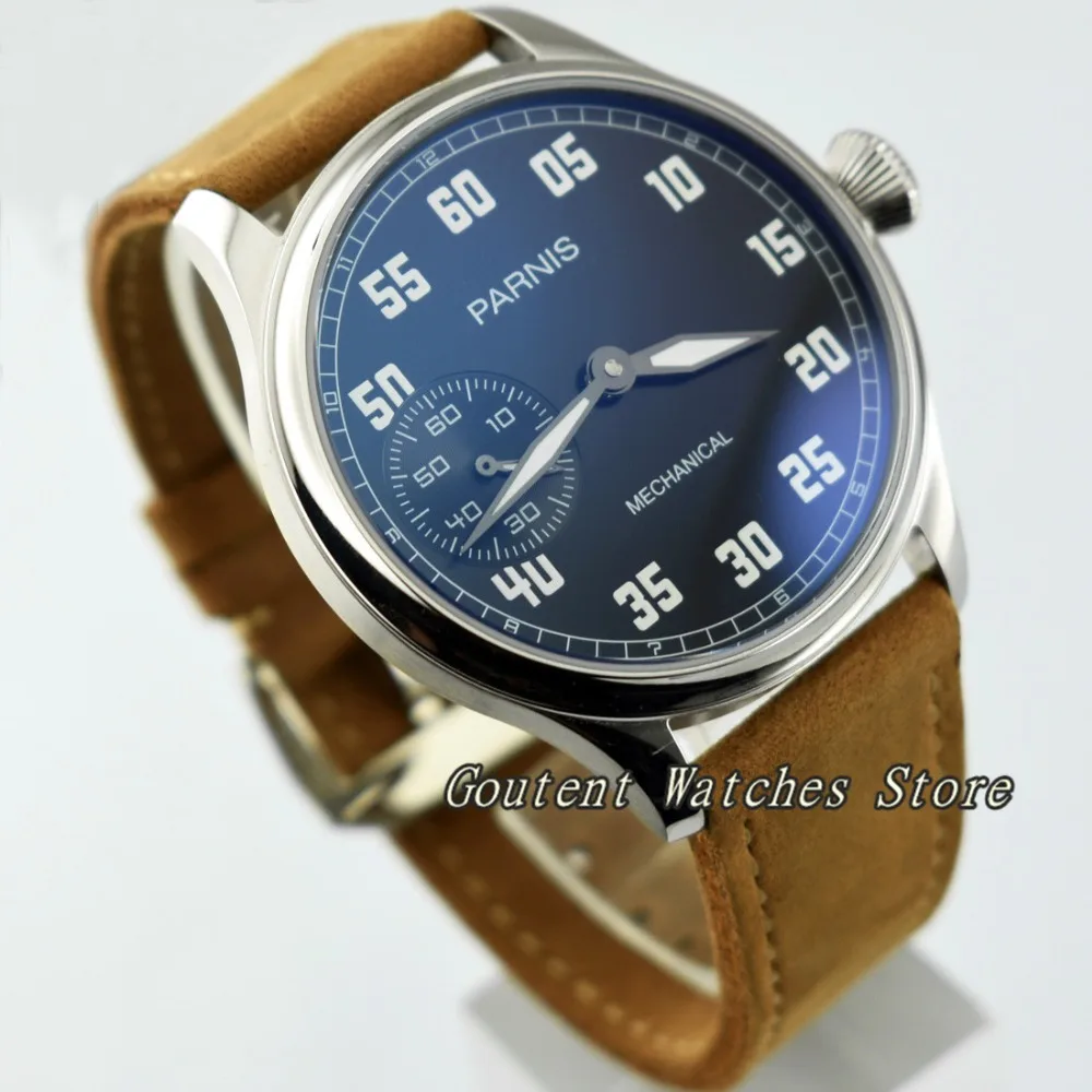 

44mm Parnis Polished Luminous Black Dial Hand Winding 6497 Movement Men's watch