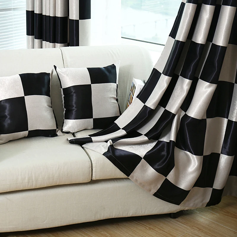 

2019 Curtain Living Room European Style Black-gray Plaid Curtain For Living Room Full Shading Cloth Retro Cortina For Sitting