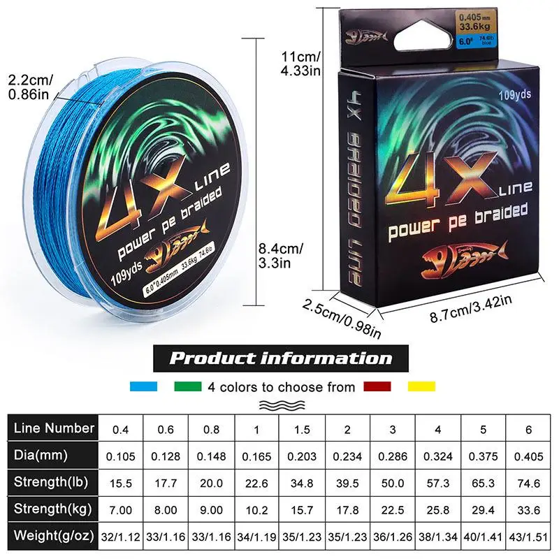 Sougayilang 4X Power PE Braided Fishing Lines 109Yds/100m 7lb-75lb Abrasion Resistant Strong Braided Lines