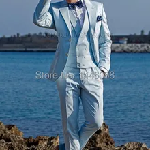 Г. Весна Стиль светло-голубой Нарядные Костюмы для свадьбы для Для мужчин дружки индивидуальный заказ Slim Fit Best мужчина костюм жениха Смокинги для женихов Жених 3 предмета