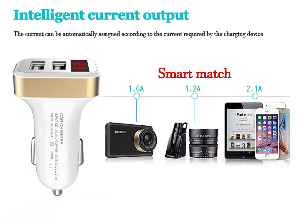 Двойной зарядное устройство USB напряжение тока дисплей 2USB 2.1A автомобильное зарядное устройство предупреждение о высоком напряжении зарядка автомобиля-Стайлинг зарядное устройство для iphone huawei