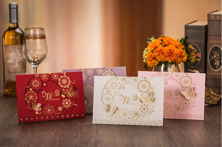 

High Quality Wedding Invitation Card 185*125mm Laser Pattern With Gold Bronzing Including Envelope And Seal