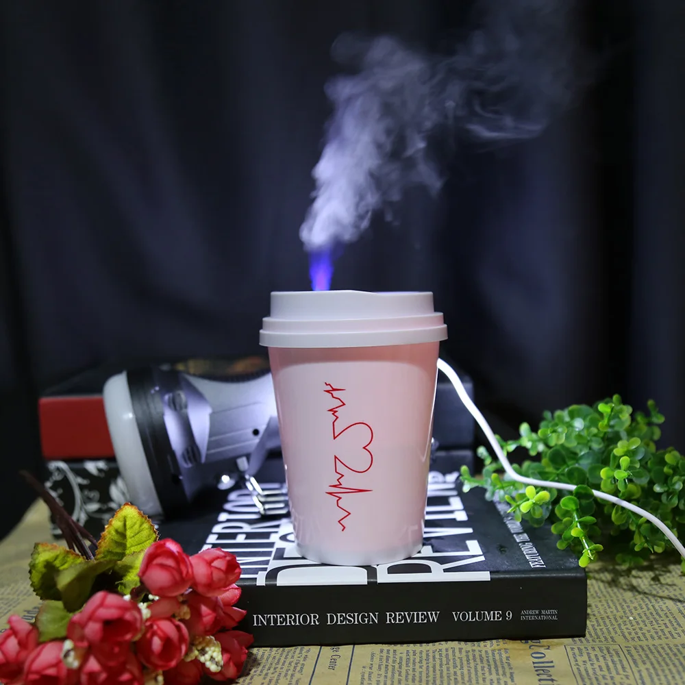 

Coffee Cup Shaped USB Air Humidifier For Home Office Aroma Essential Oil Diffuser Ultrasonic Cool Air Purifier With LED Light
