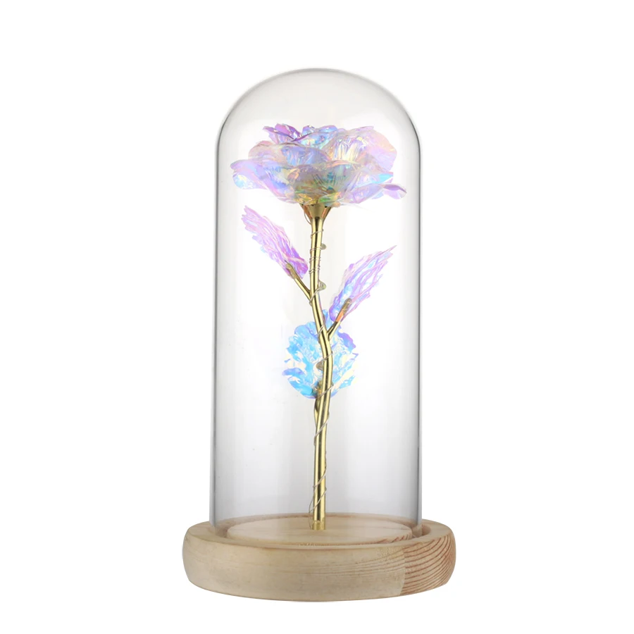

Galaxy LED Colorful Rose In Flask Beauty And The Beast Gold-plated Red Rose In Glass Dome Wedding Valentine's Day Gift