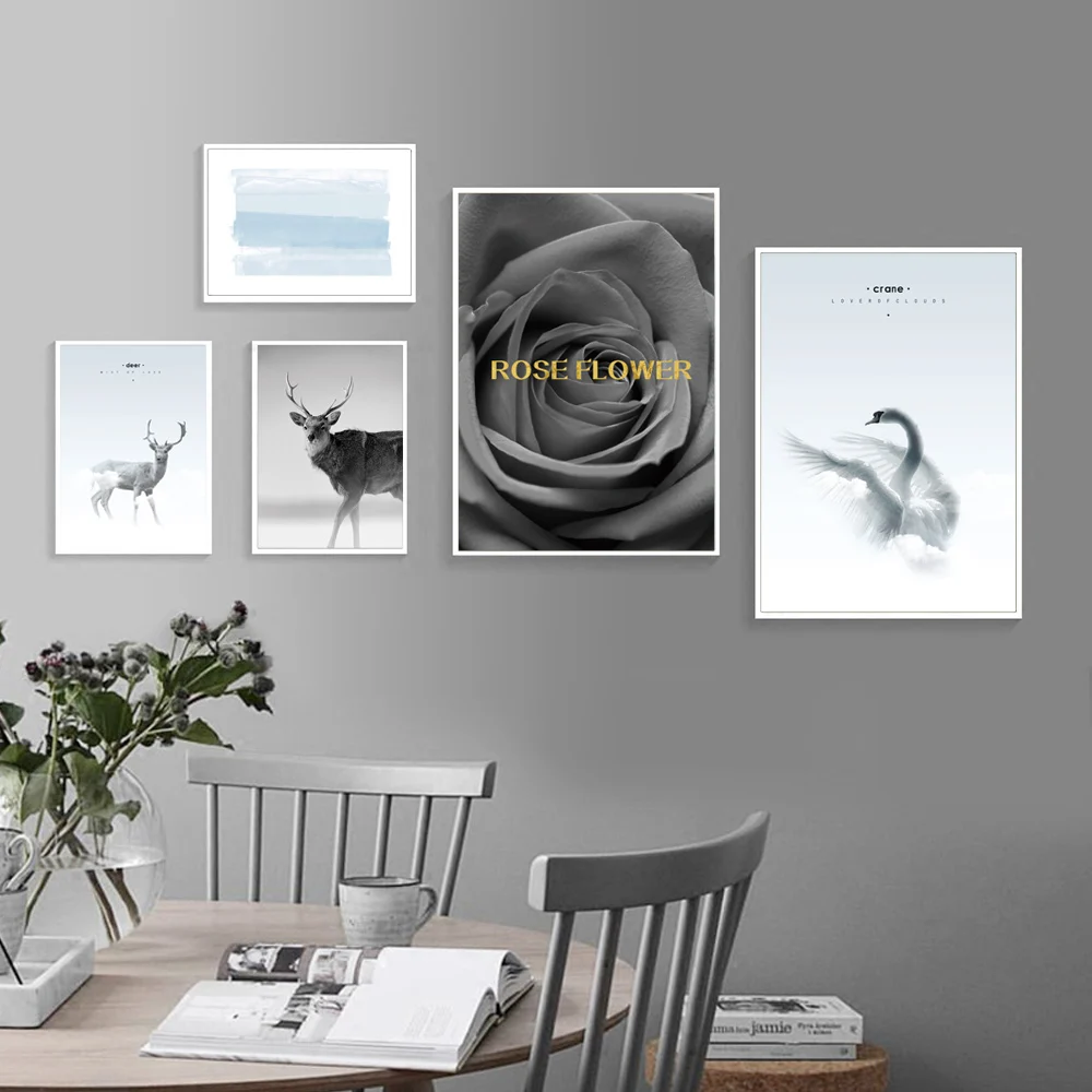 Nordic Canvas Painting Flowers Canvas Prints Black Roses Picture Landscape Wall Painting Living Room Pictures Birds Unframed