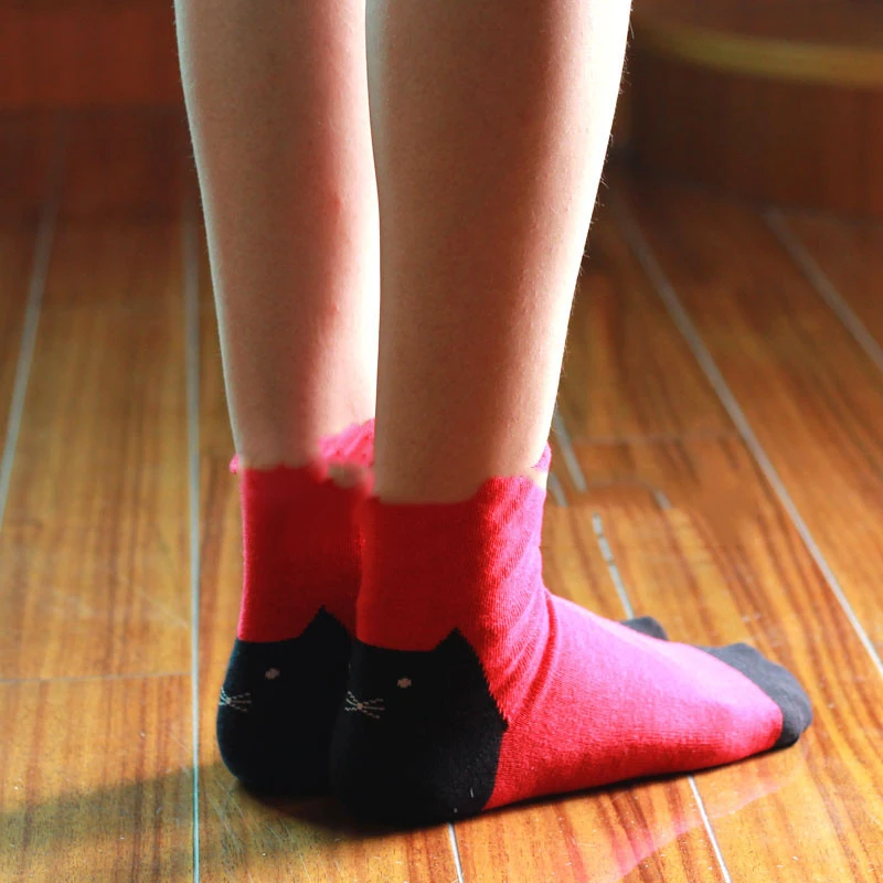 ZYFPGS 10 пар = 1 партия милые цветные женские Носки с рисунком кота Kawaii хлопковые носки без пятки повседневные женские носки с 3D принтом MF469852