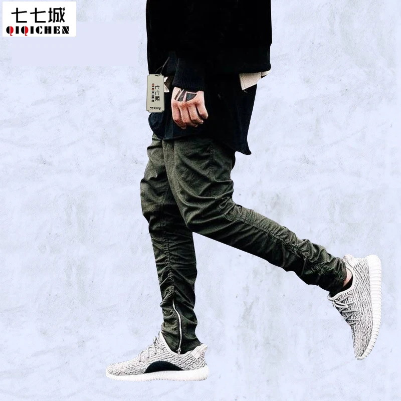 Новые мужские штаны для бега высокого качества Модные армейские зеленая молния мужские брюки на шнурке уличная хип-хоп брюки для бега m-xxl