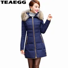 TEAEGG, женский пуховик, пальто размера плюс 5XL, воротник из натурального меха енота, темно-синяя теплая Женская куртка, пуховики, женские парки, AL315