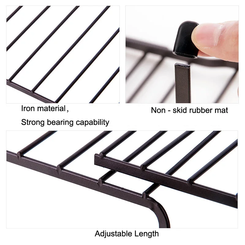  Adjustable Kitchen Storage Rack Metal Cupboard Storage Shelf Non-Skid Spice Rack Single Layer Kitch