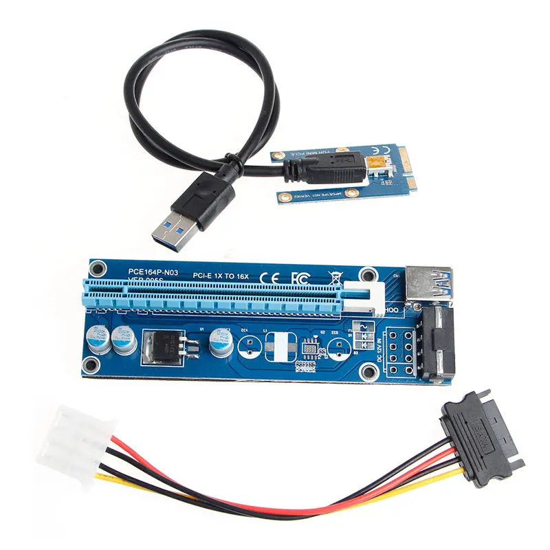 Mini PCI E 1x к 16x Extender переходная карта USB 3 0 расширения e адаптер с разъемом SATA 15pin 4pin