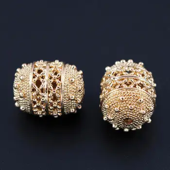 

Metal Spacer Beads Oval Drum Hollow Pattern Hole Size 2mm Quality Gold Color European Charm Beads for DIY Fashion Jewelry Making