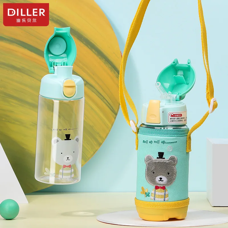 

Summer Children's Water Bottle with Pipette Portable Anti-falling Primary School Students Plastic Dual-purpose Cup