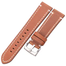 Genuine Leather Watch Strap Belt for Men - Thick Brown and Black Watchbands with Buckle (Yellow Brown Silver)