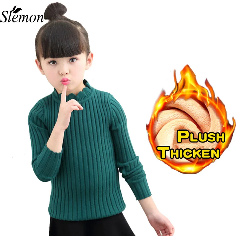 Kids Girls Knitted Sweater Lace Collar Bottom Warm Clothes Cashmere Woolen Sweaters Little Girl