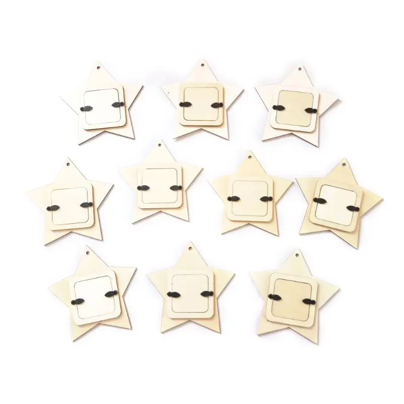 

10Pcs Wooden Mini Star Photo Frame Picture Poster Hanging Pendant Home Party Decoration Ornament Unfinished DIY Gift