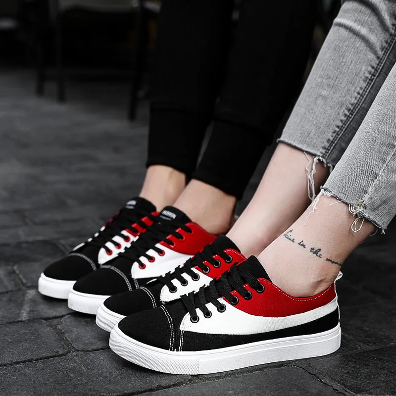 Mode Respirant Toile mandarin Printemps Femmes Duck blanc Correspondant Couleur 2018 Simples Chaussures De Nouvelles rouge Noir Plates Simple Marée Ix4CqYR