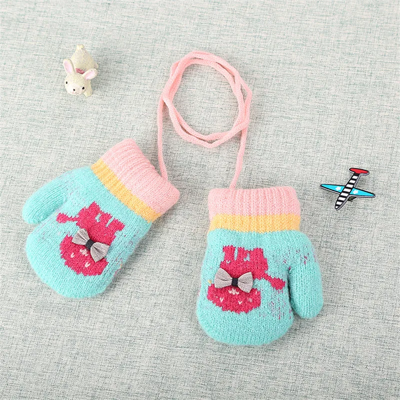 Cute Infant Baby Gloves Thicken Hot Girls Boys Of Winter Warm Rope Full Finger Cartoon Soft Knitting kid Mittens Gloves  (7)