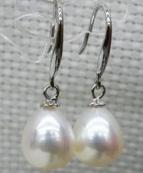 

Free shipping HOT AAA+++ 9-12mm WHITE SOUTH SEA DROP PEARL DANGLE EARRING 925silver