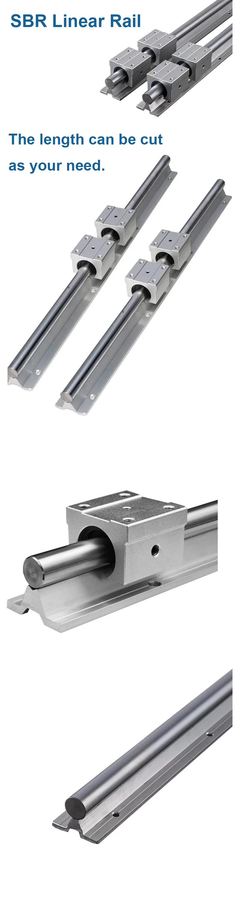 2pcs SBR guide 16mm linear rail length 550mm support round guide rail+ 4pcs SBR16UU slide block for cnc