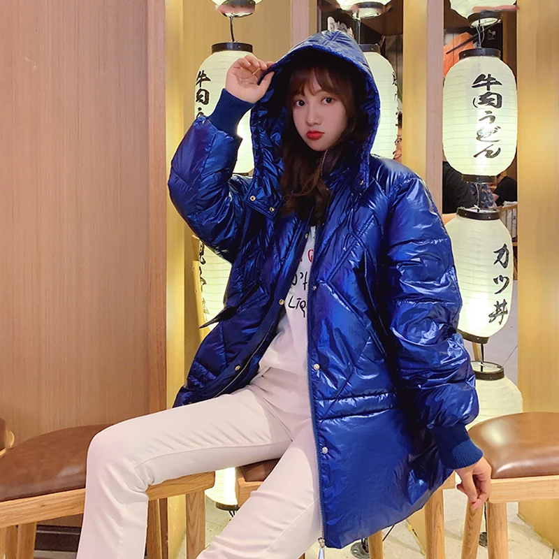 

2019 Blue Coat Jacket Winter Women's Hooded Warm Parkas Down Cotton Parka Coat Hight Quality Female New Winter Collection Hot