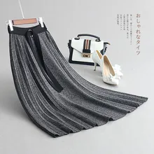 INNASOFAN Женская осенне-зимняя вязаная Толстая Теплая юбка с высокой талией в европейском и американском стиле, Модная элегантная длинная Плиссированная юбка