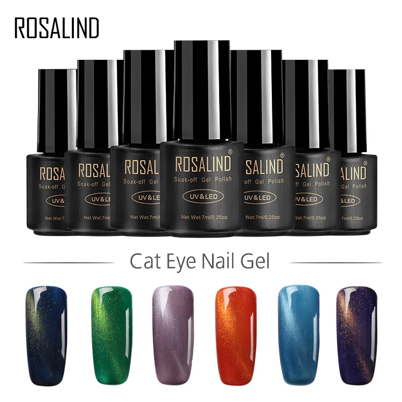 

ROSALIND Gel 1S 7ML Black Bottle 3D Cat Eyes Magnet Nail Gel Polish Effect C01-30 UV LED With Powder Glitter Nail Art