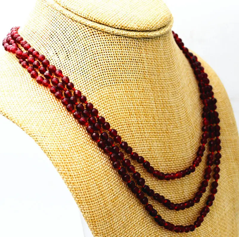 

Fashion boutique 3 rows 4 mm faceted Red garnet bead necklace 17-19 " WW
