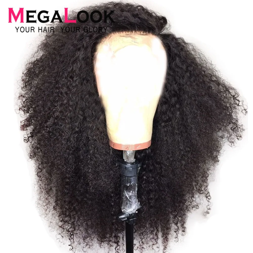 Megalook 4X4 закрытие парик 180% Плотность бразильские волосы парики афро кудрявые вьющиеся человеческие волосы закрытие парик натуральные волосы Remy 30 дюймов