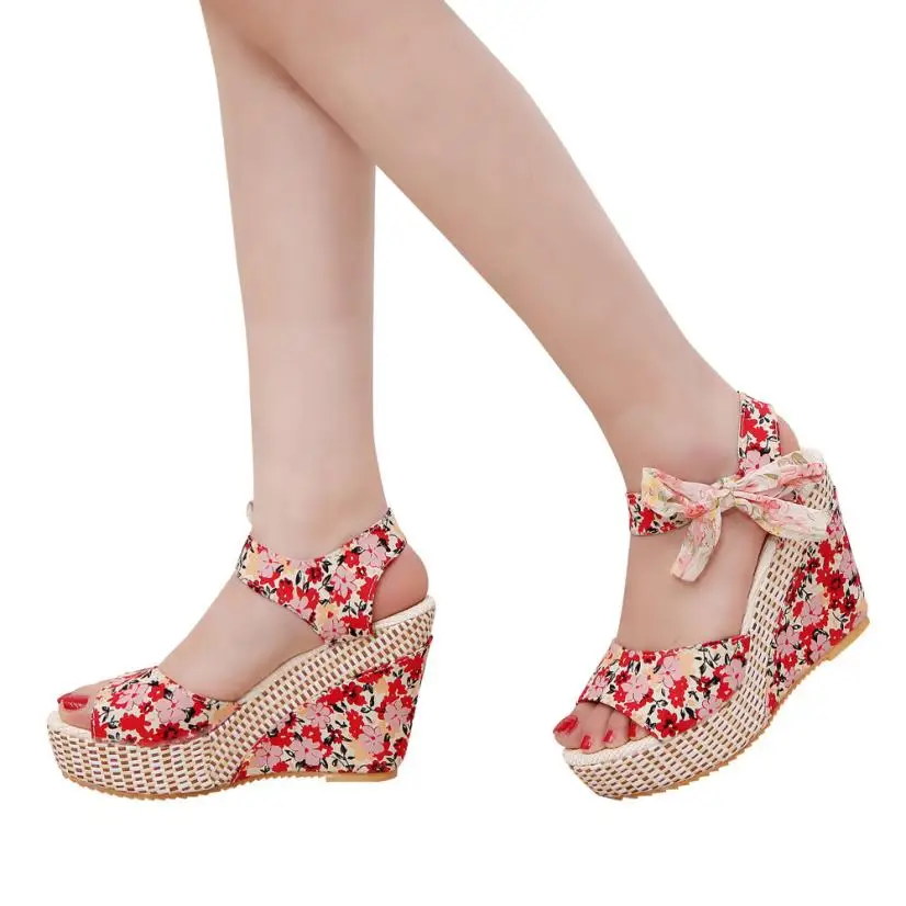 

2018 New Shoes Women's Sandals Fashion Flower Peep Toe Wedges Lace up Thick Bottom Flatform Shoes Girls Sandals zapatos mujer A5