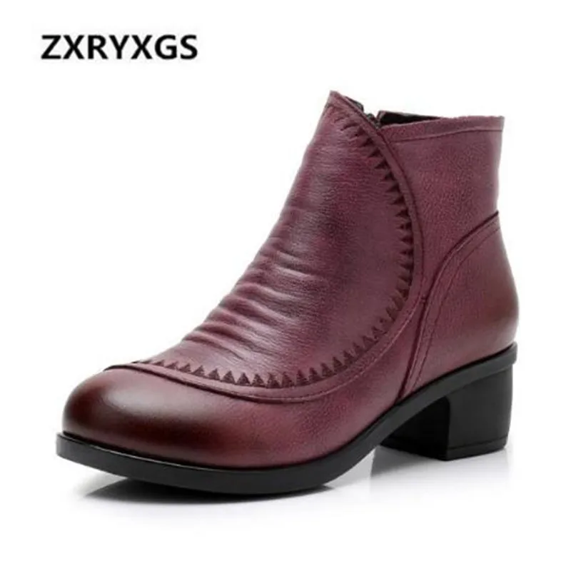 

100% Natural Full Genuine Leather Boots Women Shoes 2018 New Autumn and Winter Snow Boots Women Retro Comfort Warm Ankle Boots