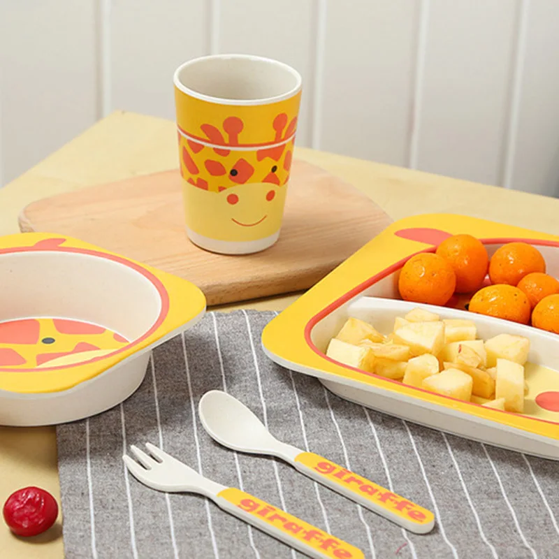 5pcs/sets Baby Dish Tableware Set Natural Bamboo Fiber Bowl With Cup Spoon Plate Fork Feeding Dishes for Kids Utensils T0377 5pcs/sets Baby Dish Tableware Set Natural Bamboo Fiber Bowl With Cup Spoon Plate Fork Feeding Dishes for Kids Utensils T0377