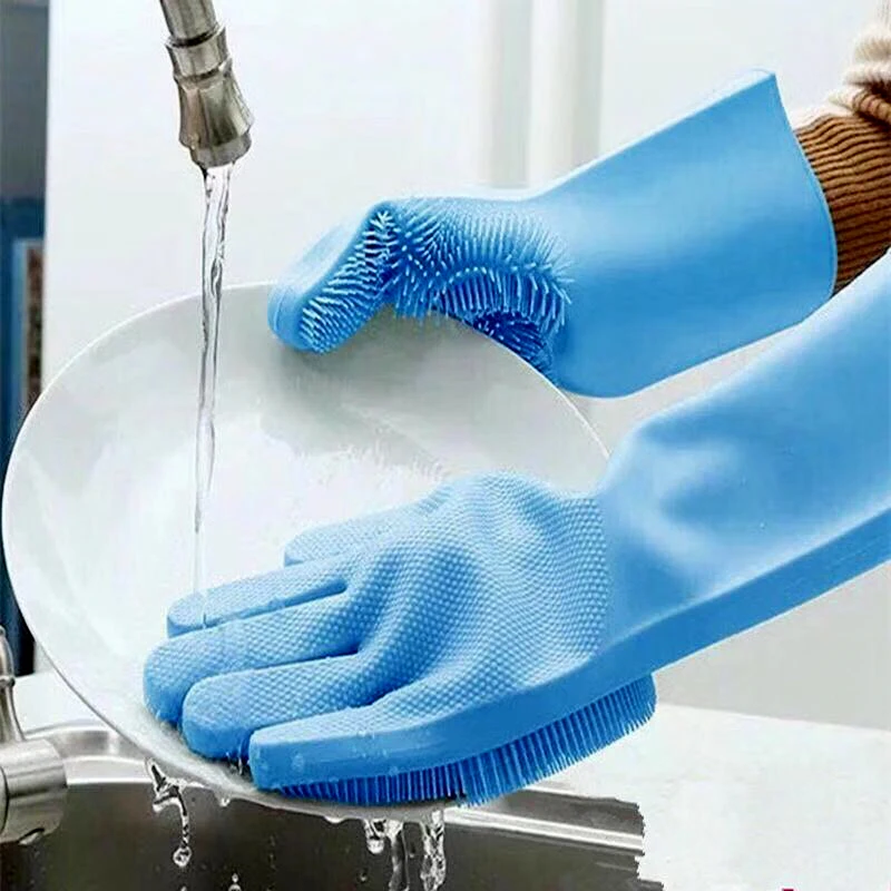 

A Pair Magic Silicone Scrubber Rubber Cleaning Gloves Dusting Dish Washing Pet Care Grooming Hair Car Insulated Kitchen Helper