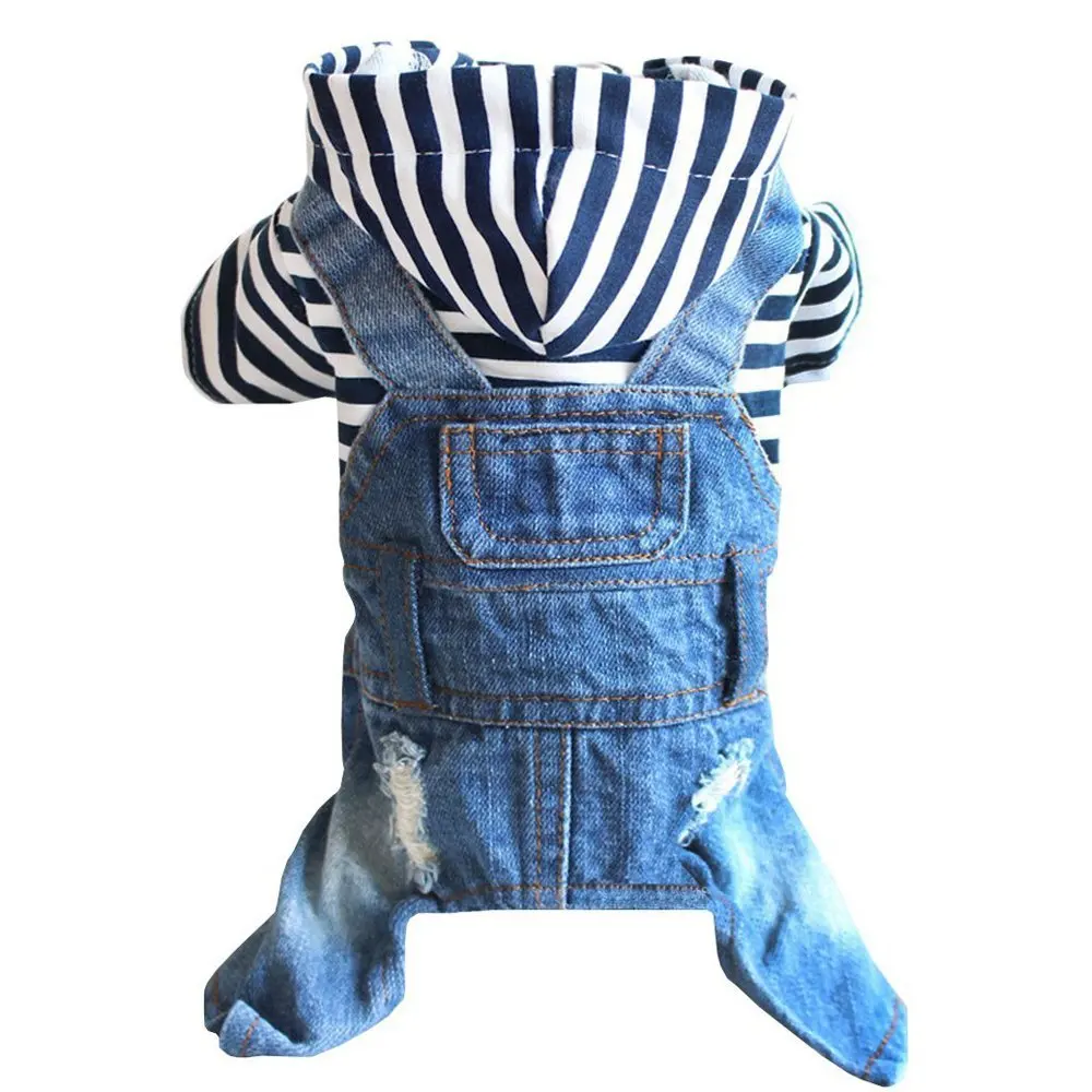 Pet Denim Jumpsuit Dog Jeans Hoodies Cool Blue Coat Medium Small Dogs