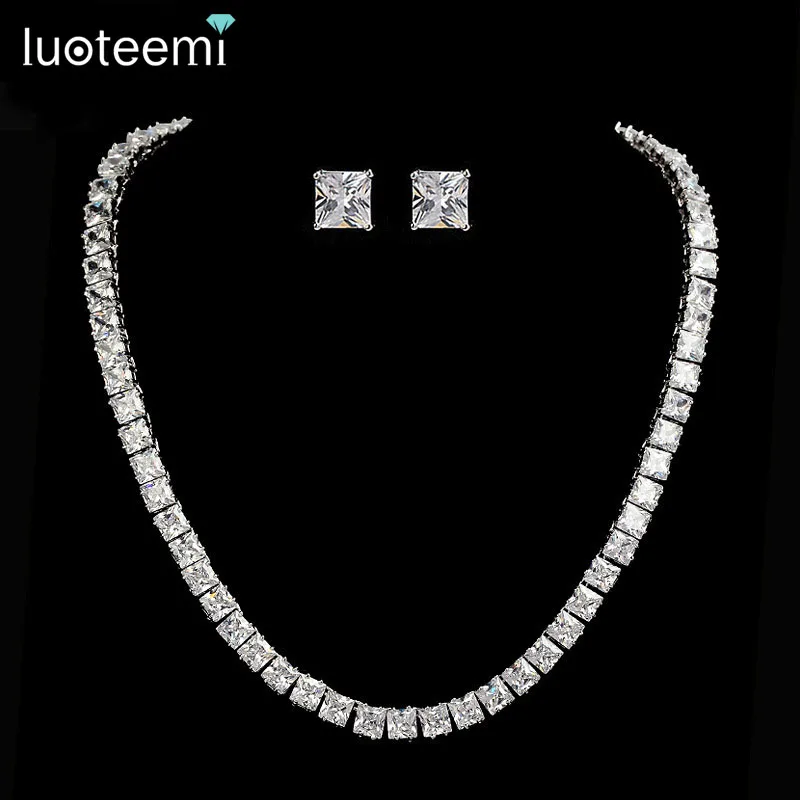 Лидер продаж от бренда LUOTEEMI роскошные свадебные ювелирные изделия сверкающее
