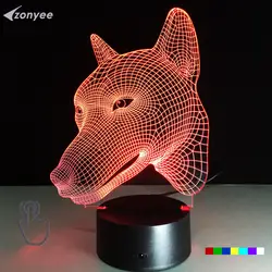 3D Led Иллюзия Лампа Потрясающий Визуальный Голову Собаки Трехмерный Эффект USB Сенсорный Выключатель 7 Цветов Изменения Ночник Огни