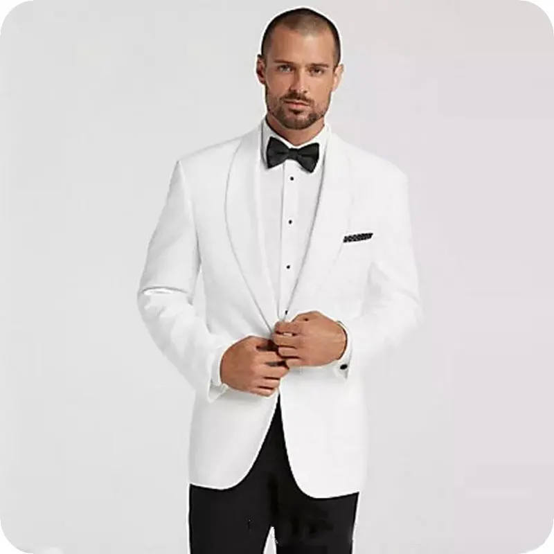 White Wedding Men Suits 2019 Tuxedos Groom Wear 2 Pieces (Jacket+Pants) Shawl Lapel Bridegroom Prom Suits Blazer Costume Homme white men suits wedding suits bridegroom groom custom tuxedos best man blazer prom slim fit casual 2piece costume homme mariage