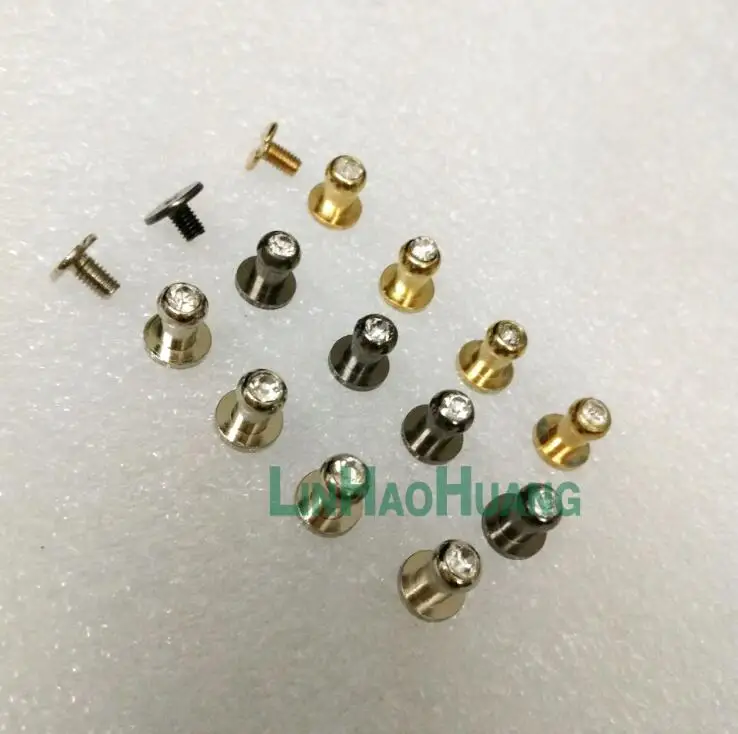 

DIY 60sets/lot A glass stone diamond rhinestone brass screw rivets knob leather craft stud rivets round head silver, gold