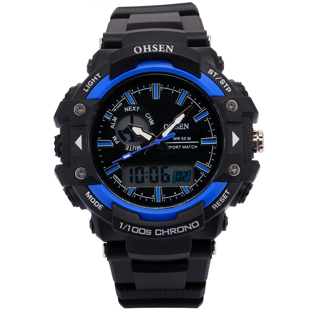 OHSEN Luxury Brand for Men Digital Dual Core Blue Case Date Alarm Stopwatch Quartz Rubber Band Sport Mens Watch /OHS245 | Наручные часы