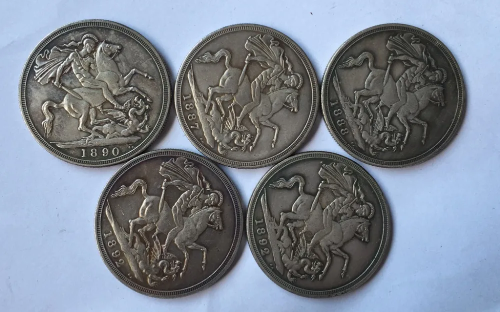 

UK <1887-1892> 5 coins 1 Crown - Victoria 2nd portrait copy coins