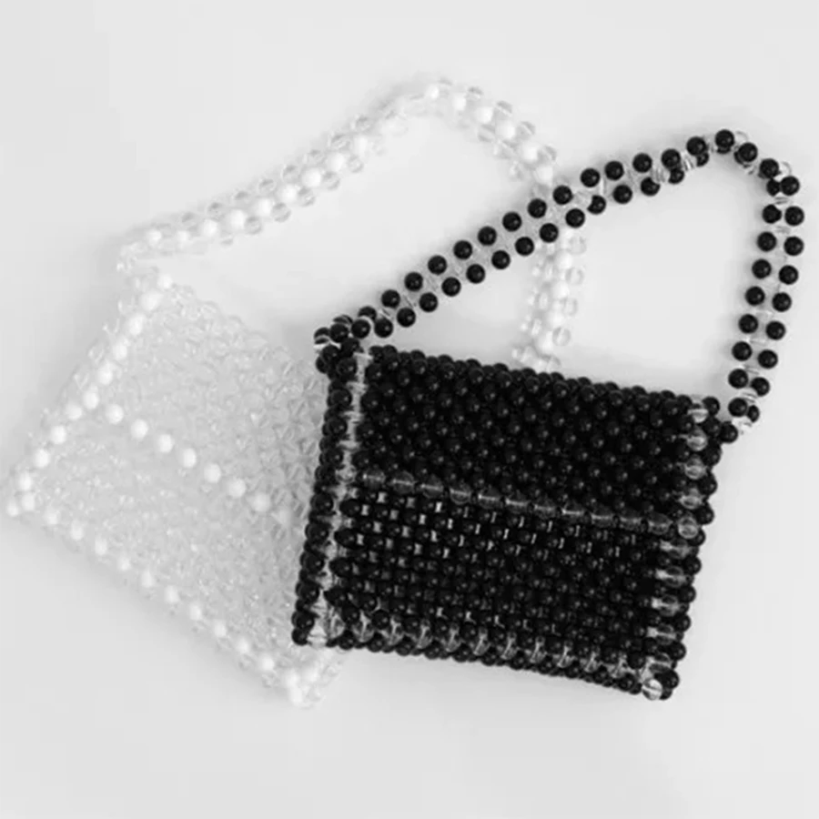 

Fashion Pearls Beaded Bags For Women Handmade Handbag Luxury Women Shoulder Bag 2018 Pearls Small Flap Top-handle Girls Bags New