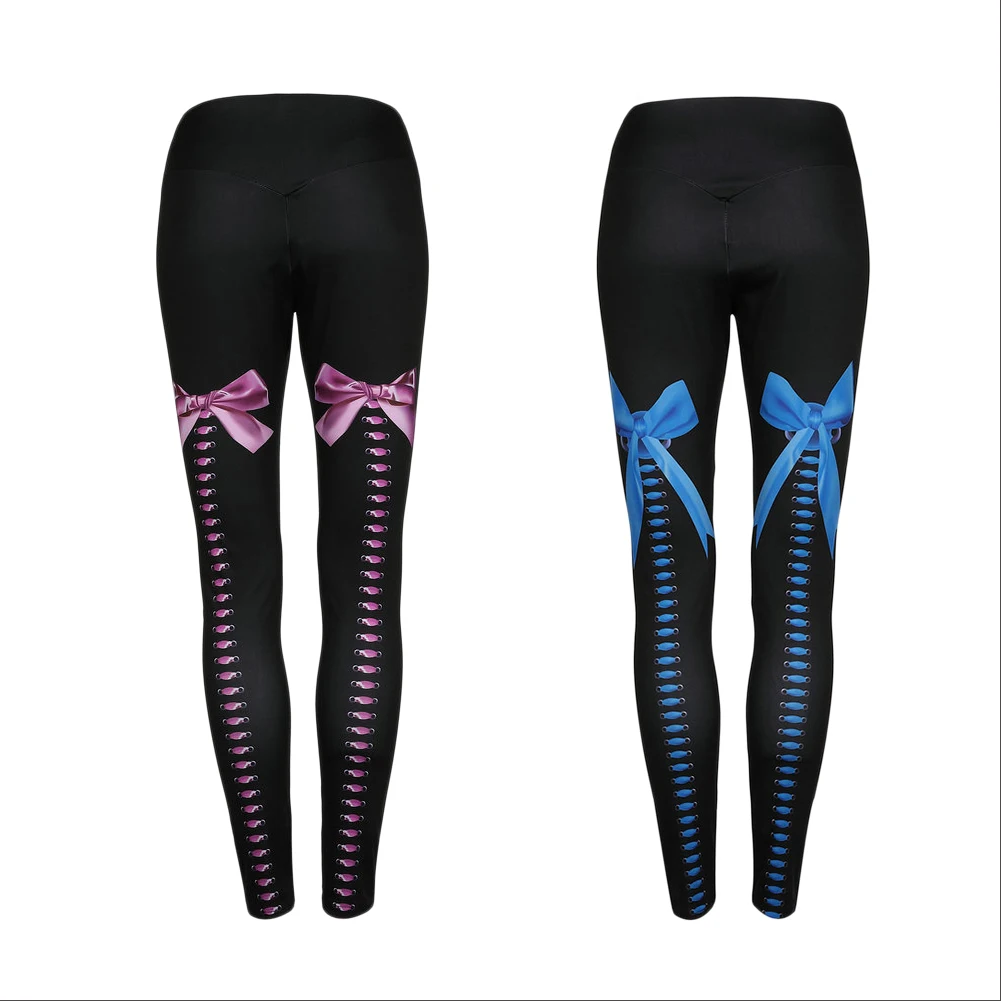 Bow Digital Print Leggings Bandage Hip Lifter Elastic High Waist Sports