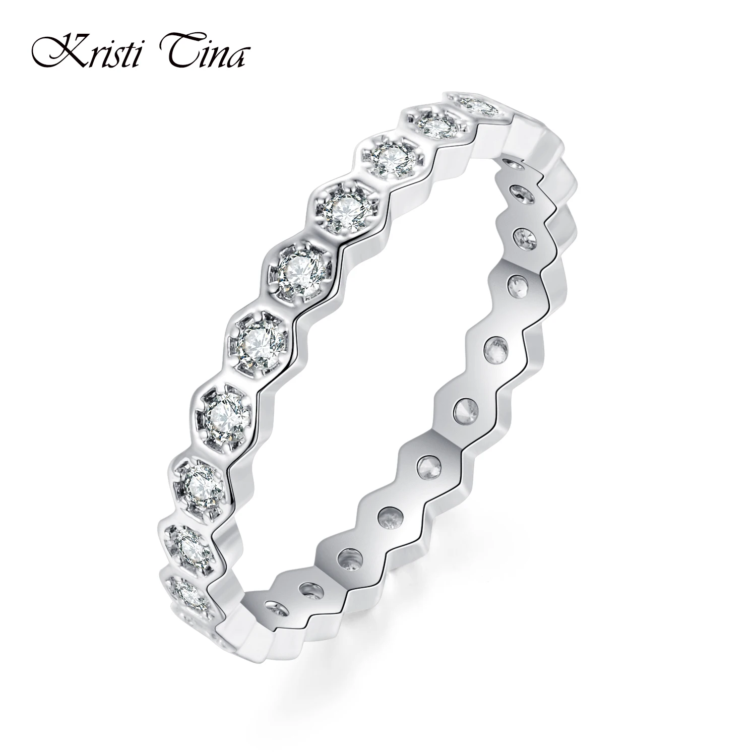 

Kristi Tina Luxury Brand Jewelry Surround White Color Inlay Cubic Zirconia Unique Shaped for Women Wedding Engagement ring