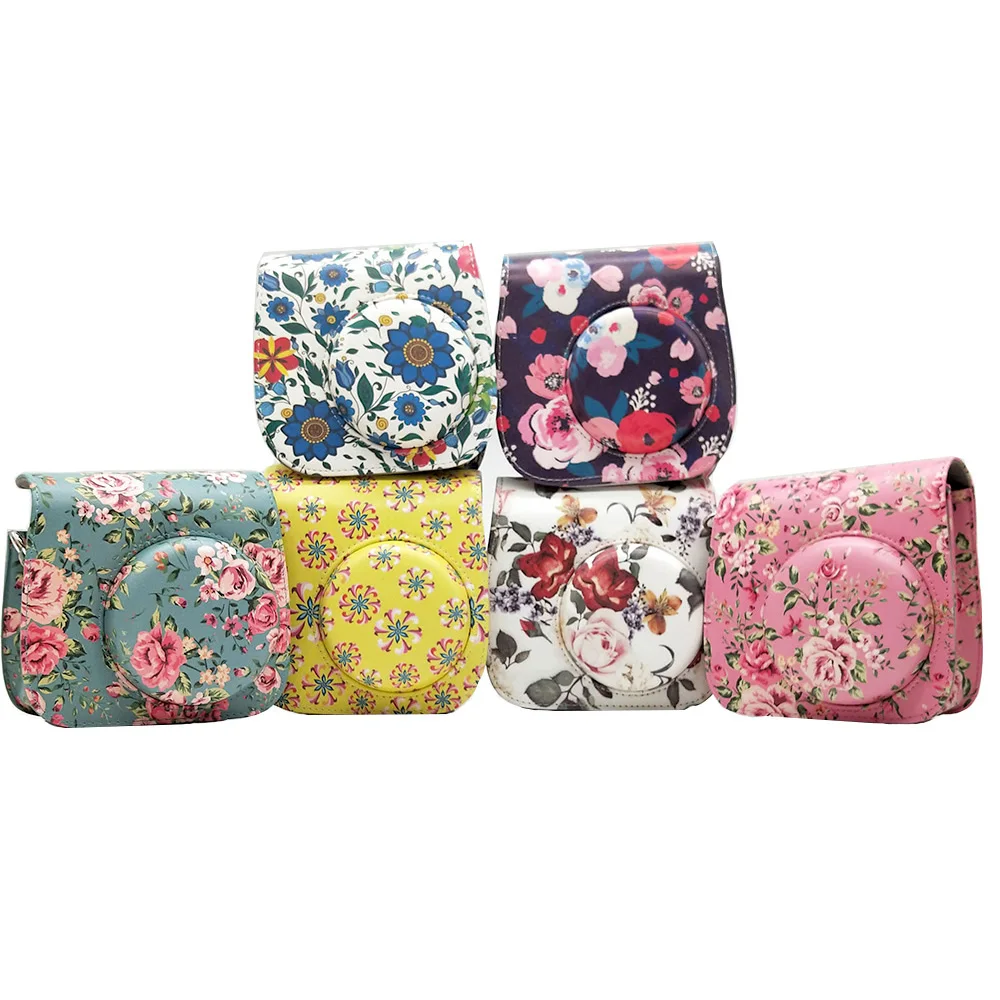 

Flower PU Leather Camera Case Bag for Fujifilm Instax Mini 9 8 8 plus Instant Film Camera with Accessories Pocket and Strap