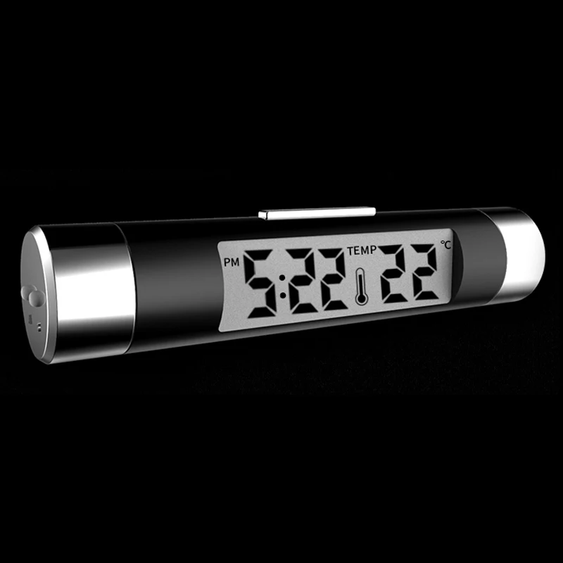 

2 in 1 Car Digital LCD Clock & Temperature Display Electronic Clock Thermometer Car Automotive Blue Backlight With Clip