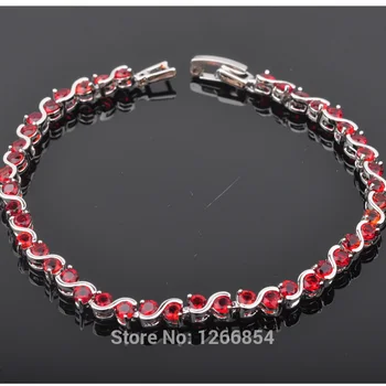 

Link Chain Bracelet 7 inch Red Cubic Zirconia Silver Color Wedding Jewellery Bracelet 2020 NEW R01251