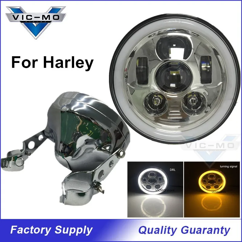

7 Inch 45W H4 LED Daymaker Round Headlamp With Halo Cromado RGB Angel Eye & Turn Signal DRL & Housing Shell For Harley-Davidson