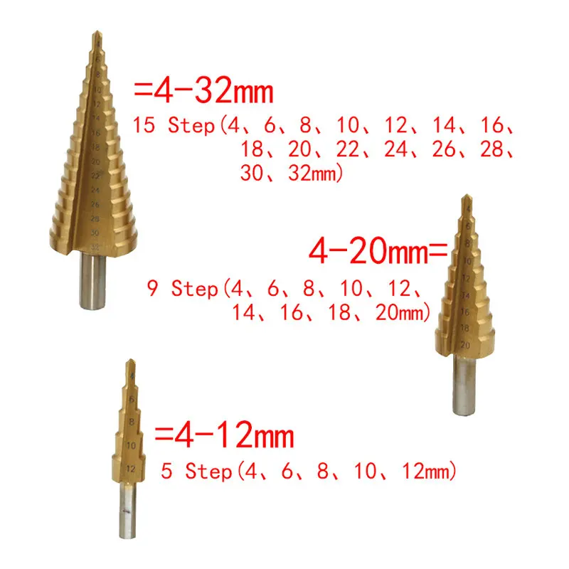 1 шт. Метрическая Спираль Флейта пагода Форма дыра резак 4-12/20/32 мм Сталь конус сверла по металлу комплект Сталь ступенчатая заточка инструмент