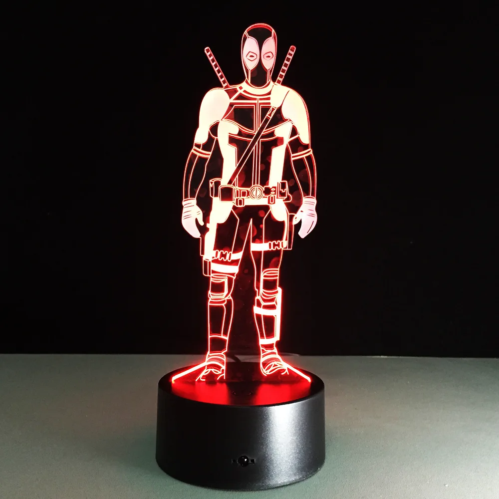 3D Table Lamp Deadpool 7 Colors Action Figure LED Illusion Night Light